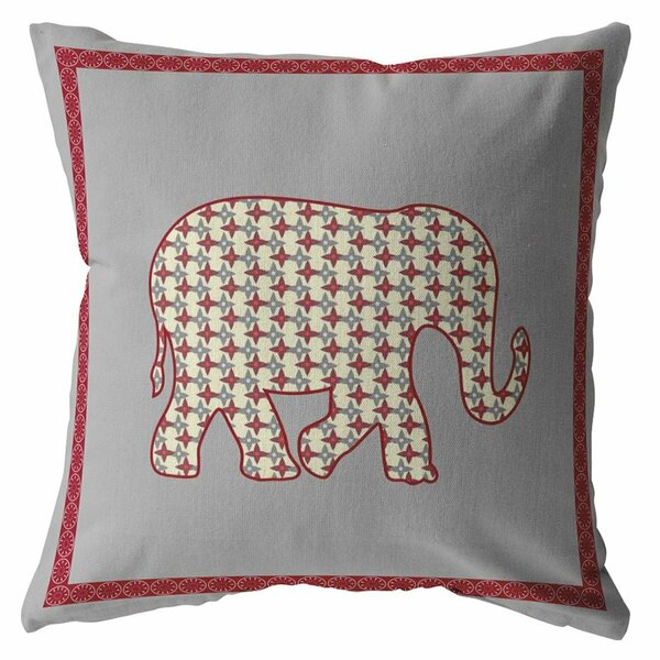 Palacedesigns 20 in. Elephant Indoor & Outdoor Zippered Throw Pillow Red & Gray PA3656145